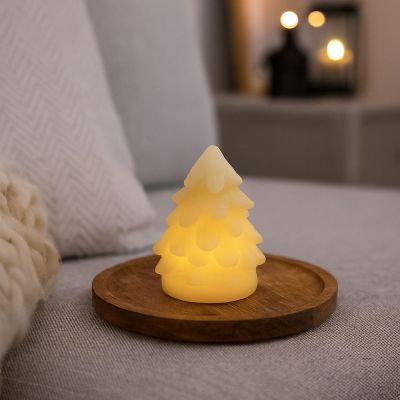 LED-julgranslius med blinkande flammeffekt - vitt äkta stearin - H9 cm, Ø6,5 cm