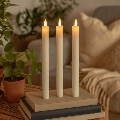 3-pack LED-stearinljus med flammeffekt, Ø2,2 cm, höjd: 24,5 cm, kronljus, fjärrkontroll, timer, batteridriven