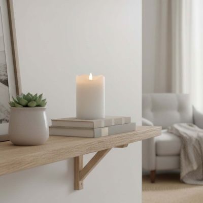 LED Blockljus med flammeffekt, vit, 12,5 cm hög, Ø7,5 cm, timer, äkta stearin