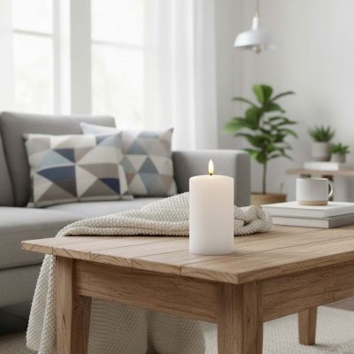 LED Blockljus med smält utseende och flammeffekt, timer och äkta stearin - 12,5 cm hög, Ø7,5 cm