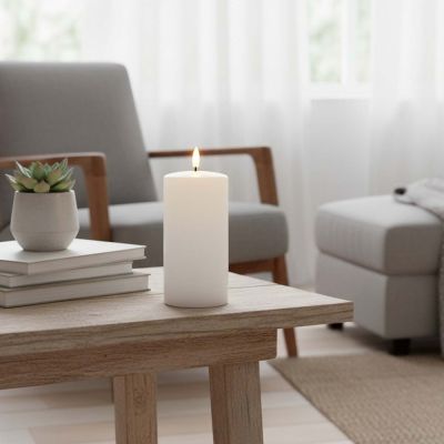 LED Blockljus med smält utseende och flammeffekt, timer, 15 cm hög, Ø7,5 cm, äkta stearin