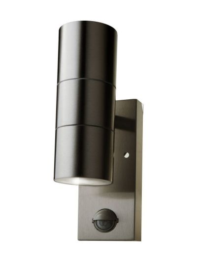 V-Tac rostfri utomhus vägglampa med sensor - Upp/Ned ljusriktning, IP44, GU10-sockel, 230V