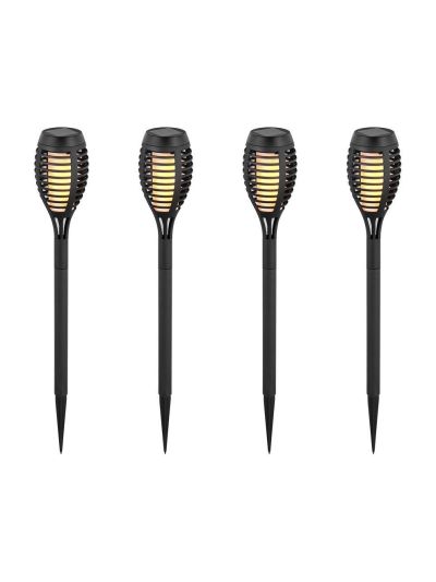4 st solcellslampor för trädgården - svarta, med spett, flammeffekt, 50 cm hög