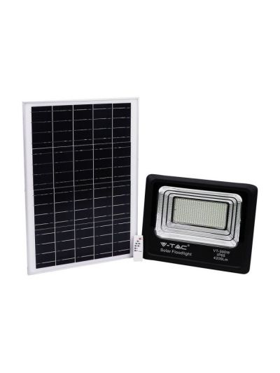 V-Tac 50W solcellsstrålkastare LED - Svart, inkl. solcell och fjärrkontroll, IP65, 4200lm, RA70, vattentät