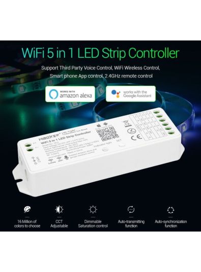 Miboxer - WiFi-styrenhet - 5-i-1 - RGB-CCT - DC12/24V - WiFi - 2,4GHz RF (WL5)