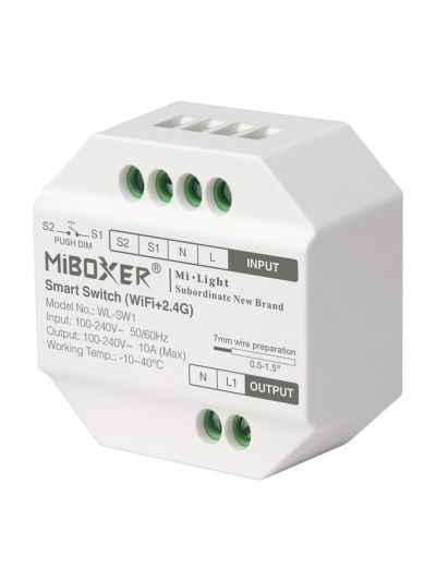 Miboxer - Smart relä - Inbyggnad - 10A - WiFi - 2.4GHz RF (WL-SW1)