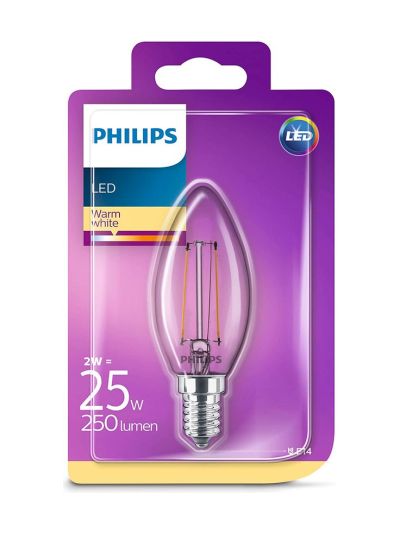 E14 - Philips LED-kronljuslampa - Klar - 2W - 250lm