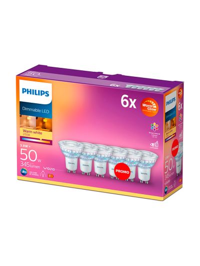 GU10 - Philips Warm Glow LED-spot 3,8 W - 345 lm 6-pack - CRI:90+