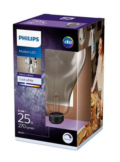 E27 - Philips Giant Smoky Droppe-lampa 6,5 W - 270 lm