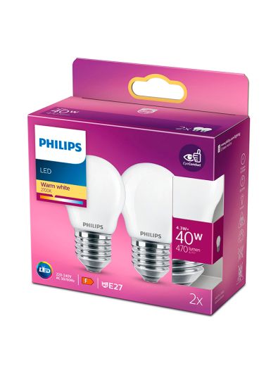 E27 - Philips LED-kronljus - Matt - 4,3 W - 470 lm 2-pack