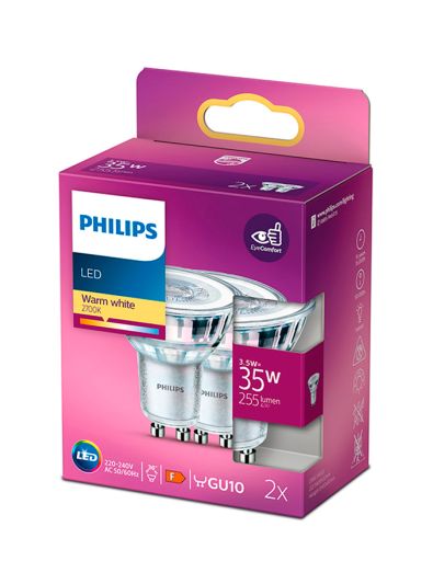 GU10 - Philips LED-spot 3,5 W - 255 lm 2-pack