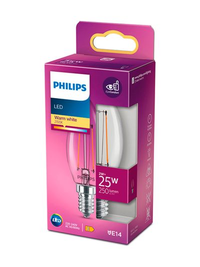 E14 - Philips LED-kronljuslampa - Klar - 2W - 250lm