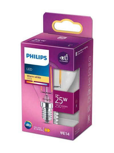 E14 - Philips LED-kronljuslampa - 2 W - 250 lm - 2700 K