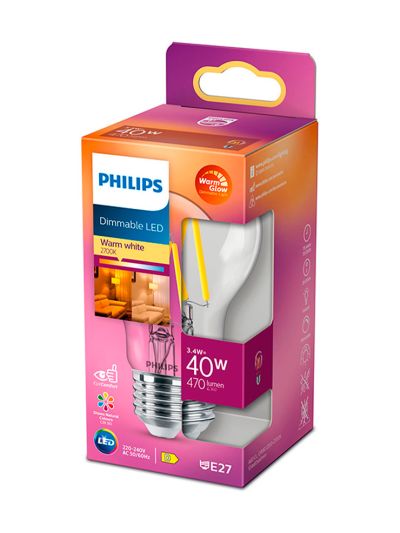 E27 - Philips Warm Glow LED-lampa 3,4W - 470lm - CRI:90+