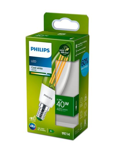 E14 - Philips LED-kronljuslampa - 2,3 W - 485 lm - 4000 K - A-ljuskälla