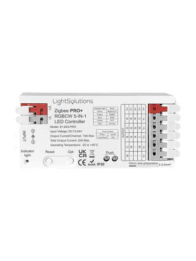 ZigBee Pro+ RGBCW 5-i-1 LED-styrenhet - 12/24V