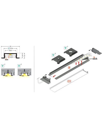 LED-profil GROOVE14.v2 - 4m - Svart