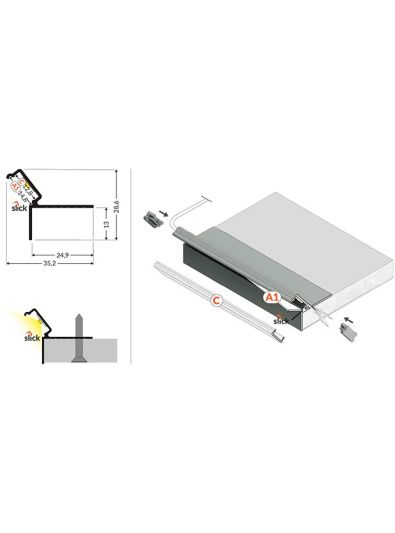 LED-profil GLOW12 DOWN - 1m - Anodiserad