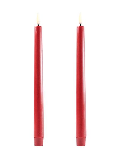 Uyuni - LED-kägelljus - Karminröd - 2-pack - 2,3x25 cm