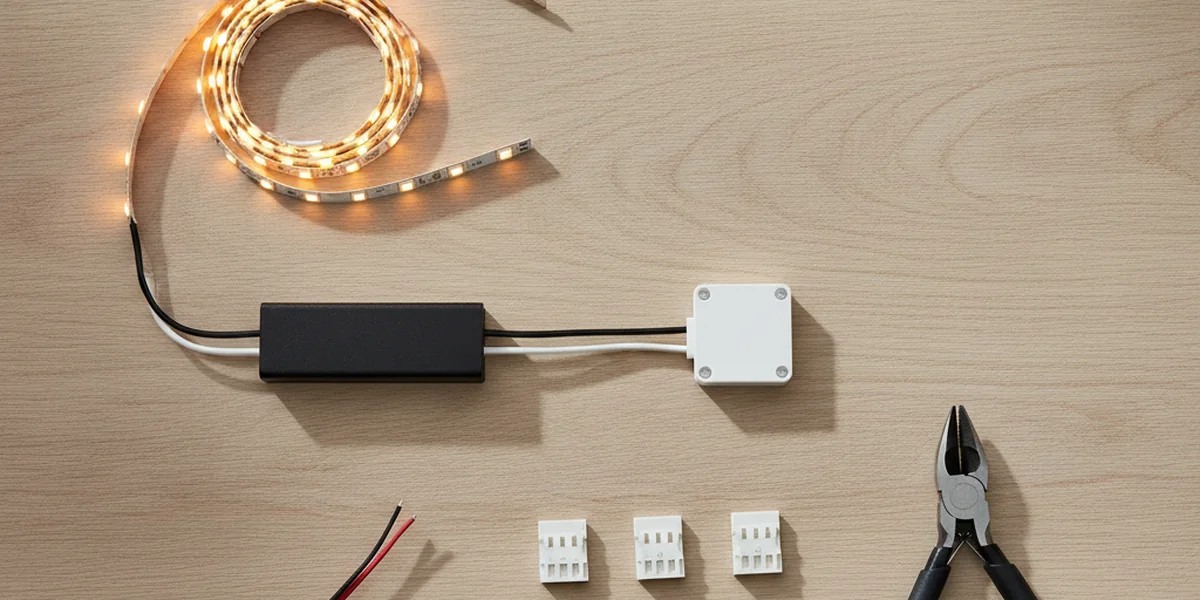 Koppling av LED-list, nätaggregat och styrenhet